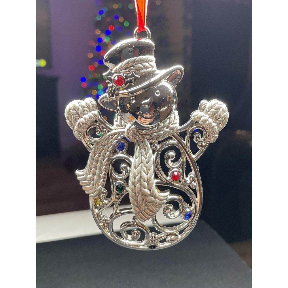 Lenox Sparkle‎ & Scroll Silver Multi Color Gems 4" Holiday Christmas Ornament.